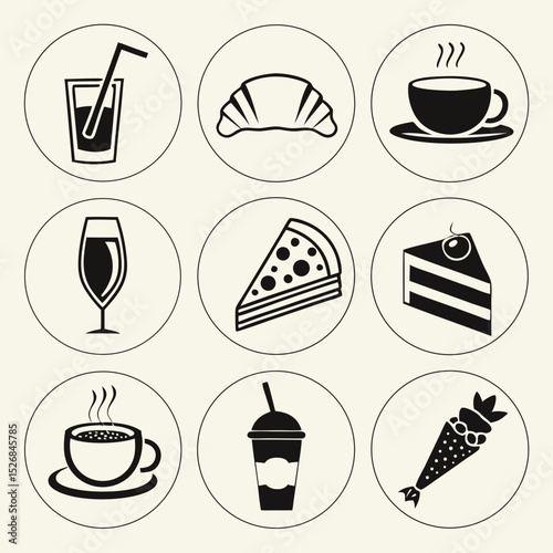 Food and drink icons set cafe menu restaurant design