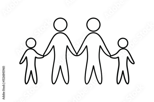 Simple line drawing family holding hands illustration