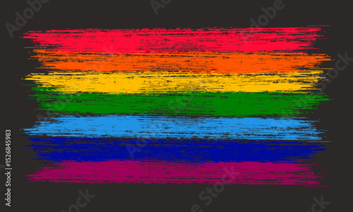 Rainbow in the form of brush lines red, orange, yellow, green, blue, blue, purple on a dark background. Vector illustration