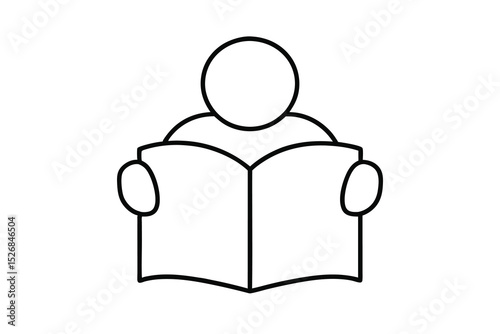 Simple line drawing person reading book icon