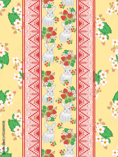 Colorful floral pattern with bunnies design.