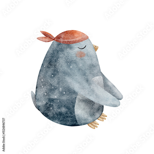 Photography Penguin pirate in red bandana sitting