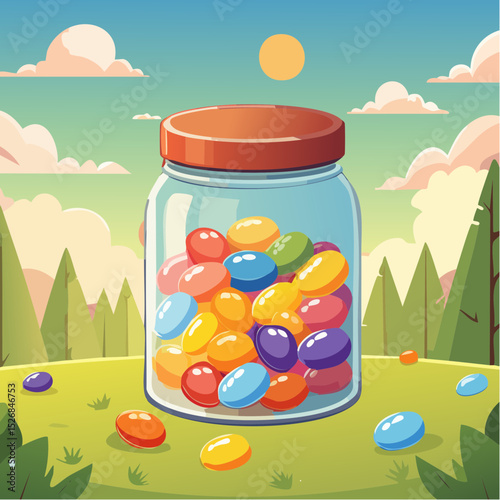 Happy jelly beans in a candy jar
