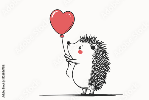 Cute hedgehog holding heart balloon