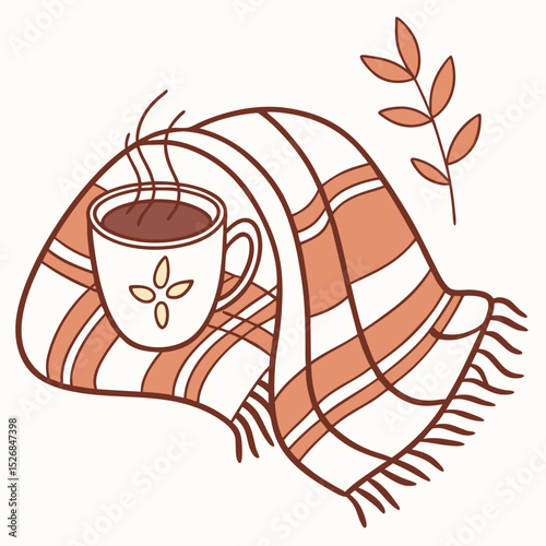 Cup of hot drink wrapped in a cozy blanket with a warm atmosphere