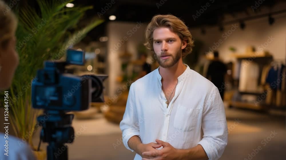 Startup founders creating engaging product demo video in concept store