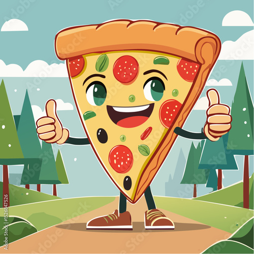 Slice of pizza giving a thumbs up
