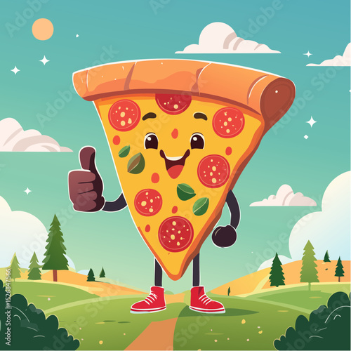 Slice of pizza giving a thumbs up
