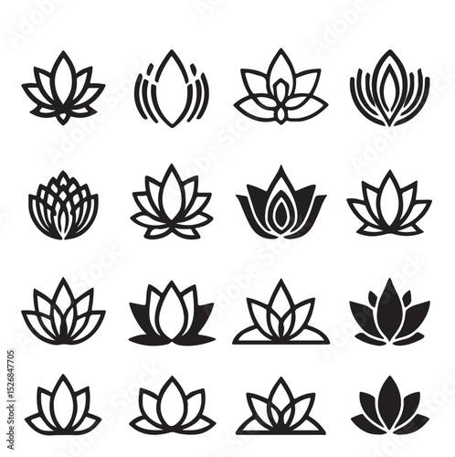 set of lotus flower icons