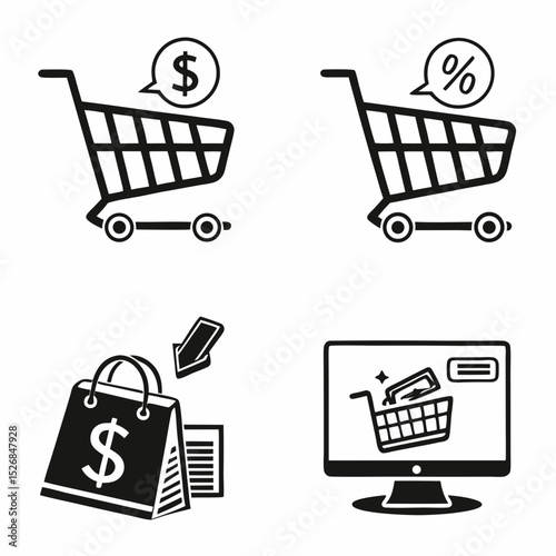 Shopping cart icons dollar percent online shopping e commerce