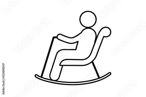 Line drawing person sitting in rocking chair relaxing