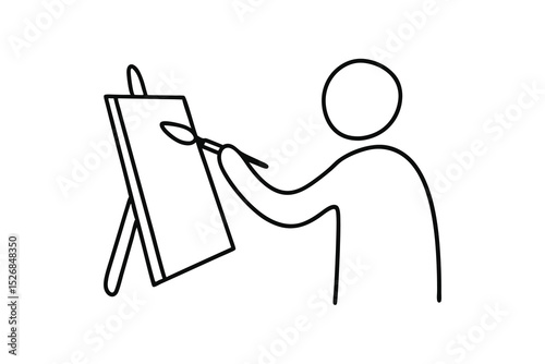 Simple line drawing artist painting on easel