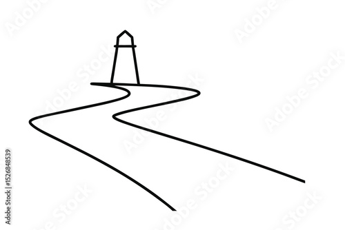 Lighthouse line drawing coastal path winding road