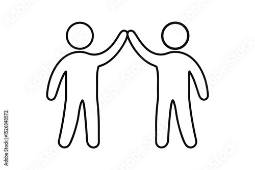 Simple line drawing two people high five teamwork success