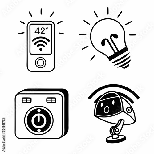 Smart home technology icons wireless thermostat light bulb security camera