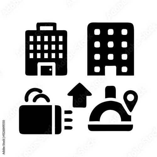 Hotel accommodation icon bundle pack: black silhouettes with transparent background