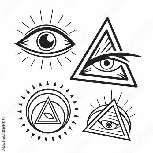 All seeing eye symbols set mystic triangle eye design
