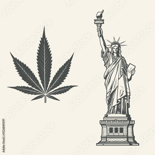 Statue of Liberty with Cannabis Leaf Illustration