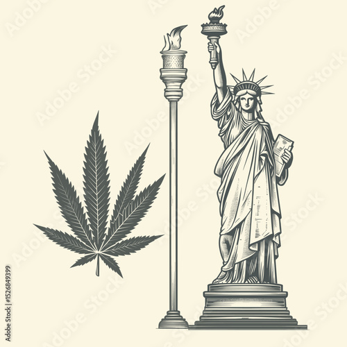 Statue of Liberty with Cannabis Leaf Illustration