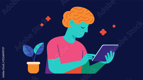 Brain games and apps A person is using a tablet or smartphone to play brain games or use apps designed to improve cognitive function and promote neuroplasticity.. Vector illustration