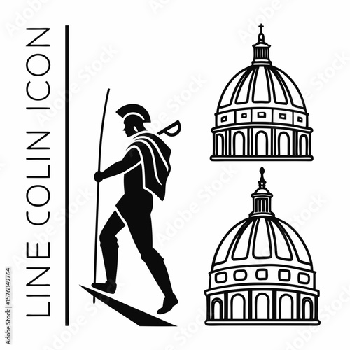 Roman centurion walking towards pantheon dome icon