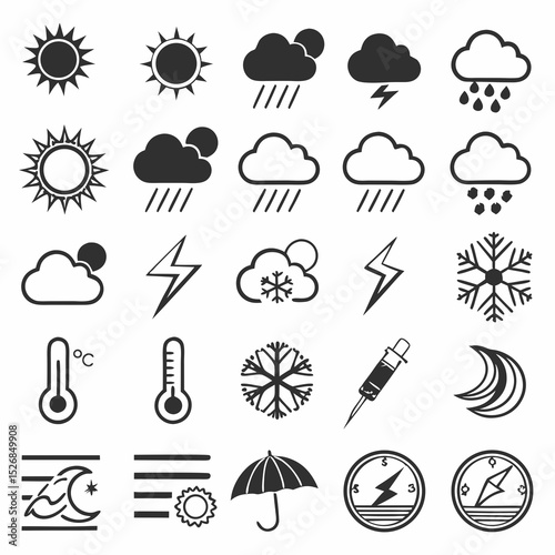 Weather icons set sun rain snow lightning temperature