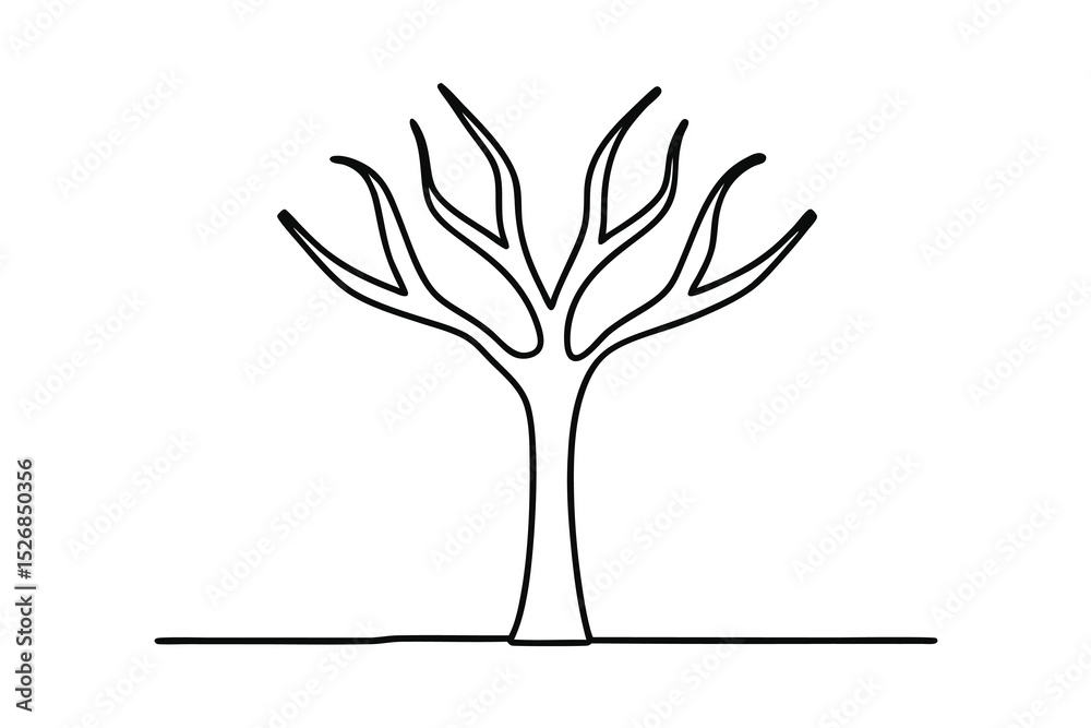Fototapeta premium Simple line drawing of a bare winter tree