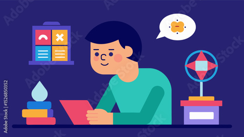 An image of a person playing a game of Trivia Pursuit with the message Keeping the mind sharp and learning new information through trivia games.. Vector illustration