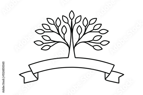Simple line drawing tree with banner for design