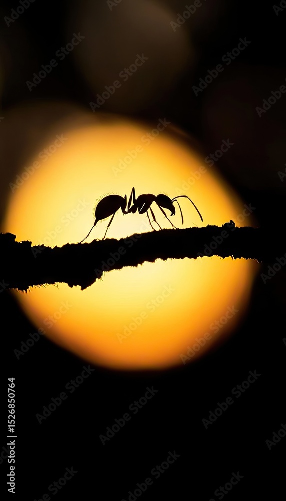 Fototapeta premium Silhouette ant on branch at sunset (1)