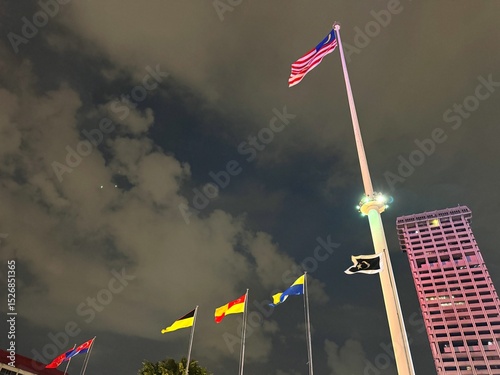 Canvas Print Flag of Malaysia at Night – Dataran Merdeka, Kuala Lumpur