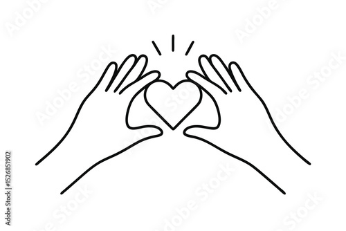Two hands gently holding a heart line drawing illustration