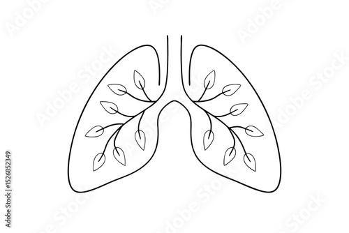 Lungs line drawing with branches and leaves nature inspired illustration