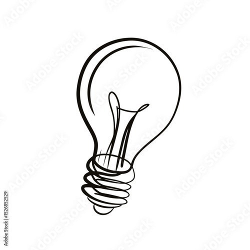 A singleline drawing of a lightbulb, isolated on white background, depicts a bright idea waiting to illuminate