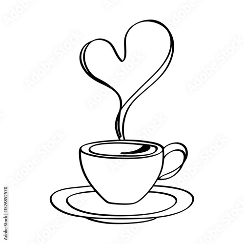 A steaming cup of coffee, isolated on white background, emits heartshaped steam, a symbol of warmth and love