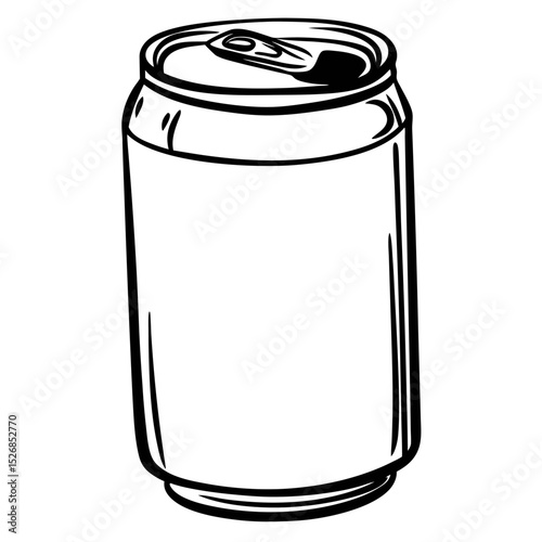 A monochrome illustration of an unopened aluminum soda can, isolated on white background