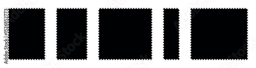  Collection blank post stamps. Postage frames set. Empty postal stamp. Borders for mail letter. White paper postmarks isolated on a background. Vector illustration, Rectangular perforated labels.