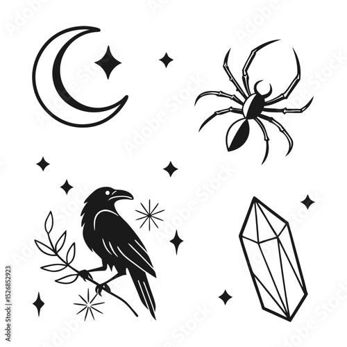 Mystical creatures and celestial elements graphic design