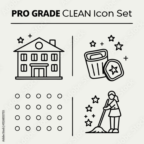 Pro grade clean icon set house cleaning maid service stars