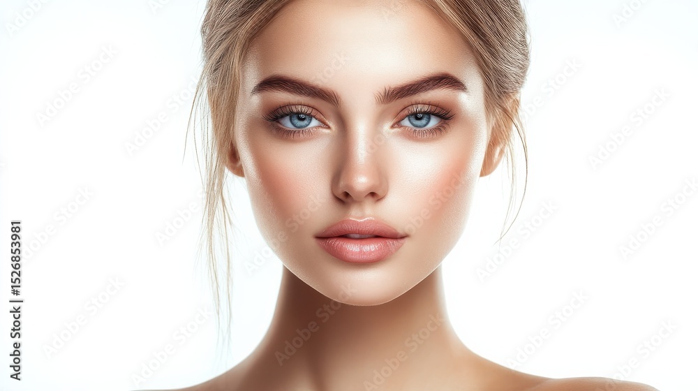 Portrait of young beautiful woman with perfect smooth skin isolated over white background. Portrait of young beautiful woman with perfect smooth skin isolated over white background.