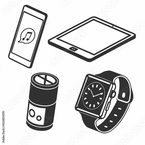 Modern technology gadgets smartphone tablet watch speaker