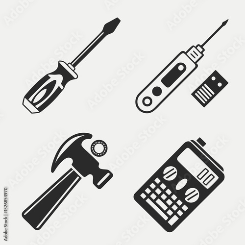 Tools icons set hammer screwdriver electronic devices repair kit