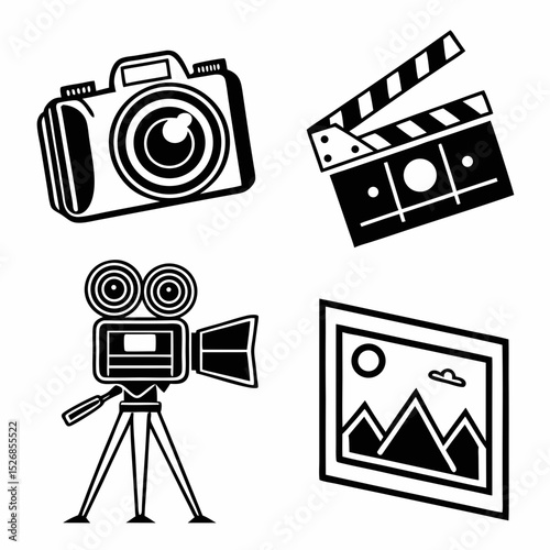 Filmmaking and photography equipment icons digital art