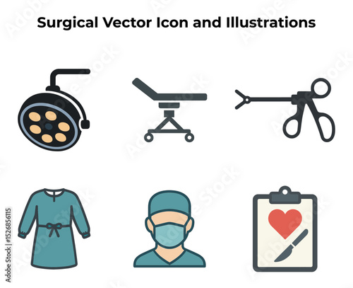 Surgeon Tools & Operating Room Icon Set – Color Medical Vector Illustrations