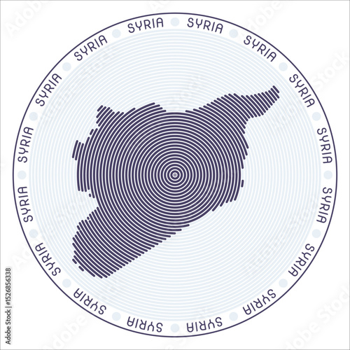 Syria round logo design. Country shape build of rings. Syria text around the country. Vector Illustration.