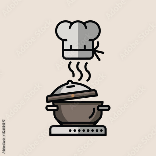 vector icons cooking food chef hat include a pizza slice, a sushi roll, spaghetti and meatballs, a curry bowl burger , fish 
