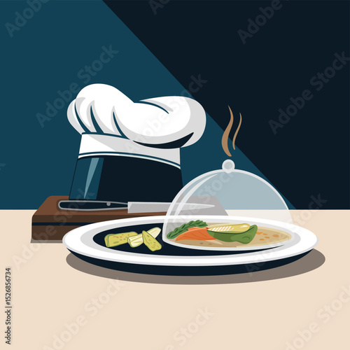 vector icons cooking food chef hat include a pizza slice, a sushi roll, spaghetti and meatballs, a curry bowl burger , fish 
