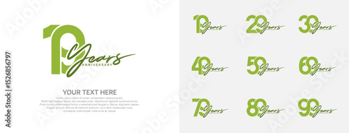 Anniversary logo set vector design, green color for celebration event