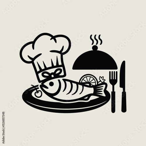vector icons cooking food chef hat include a pizza slice, a sushi roll, spaghetti and meatballs, a curry bowl burger , fish 
