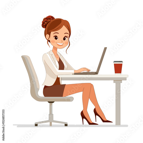 Cartoon young professional working at a desk